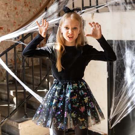 Halloween Svart Tyllkjol Holografisk 30cm - Halloween Dekoration - Kalaslagret.se