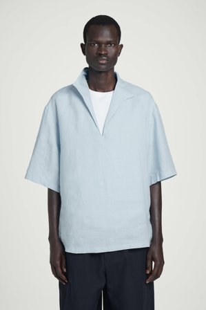 COS Men's Open Collar Linen Shirt in Blue