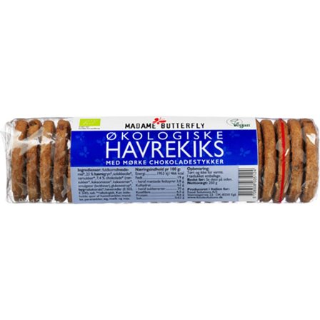 Madame Butterfly Havrekiks med chokoladestykker Ø 250 g, Helse & Madvarer, Brød, Kiks & Kager, Kiks