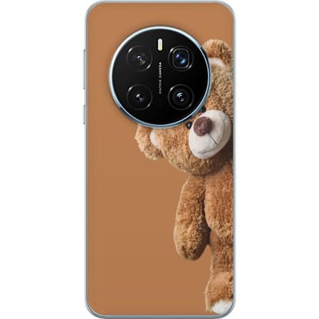 Kompatibelt Mobilskal till Honor Honor Magic7 Pro Nalle tittar fram på brun bakgrund söt minimalistisk design med värme trygghet och lekfull ton