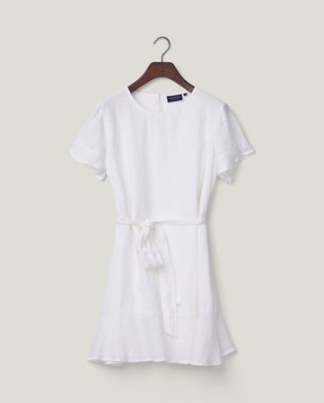 Lexington Belted linen dress, white