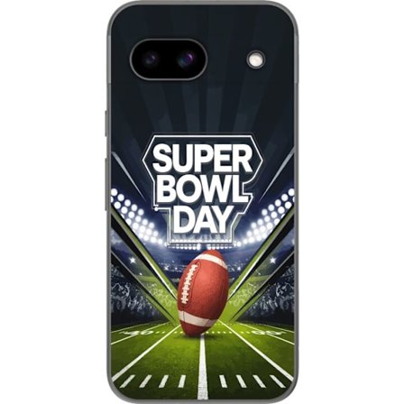Kompatibelt Mobildeksel til Google Pixel 8a Super Bowl Day plakat med amerikansk fotball på opplyst arena i dramatisk sportsdesign