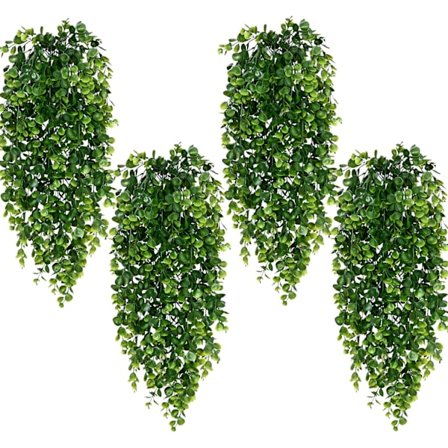 4-pak kunstige hængeplanter 75 cm – UV-bestandige eukalyptusranker i plast, dekorative planter til indendørs og udendørs brug