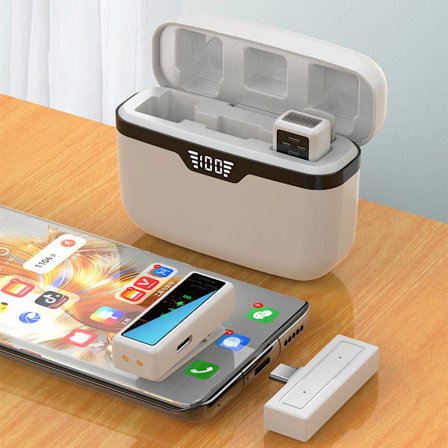 J80 Trådlös Mikrofon, Vit, 1-till-2 [Brusreducering + Reverb + Tystnad] Kompatibel med iPhone och Typ-C