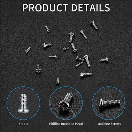 800 små skruer for elektronikk, Mini Pan Head mekaniske skruesett for reparasjon av briller, klokker, klokker