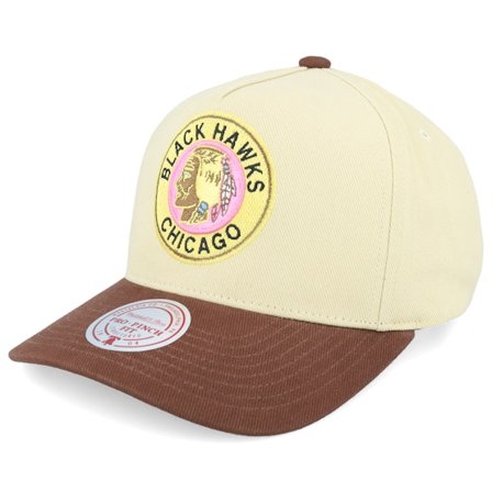Mitchell & Ness - Hatstore Exclusive x Chicago Blackhawks Pro Crown Cream/Brown A-frame Adjustable Adjustable Beige Cap - NHL @ Hatstore