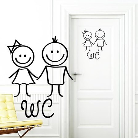 Tegneserie Toilet Dør Klistermærke med Herre- og Dametoilet 17 x 13 cm Sort