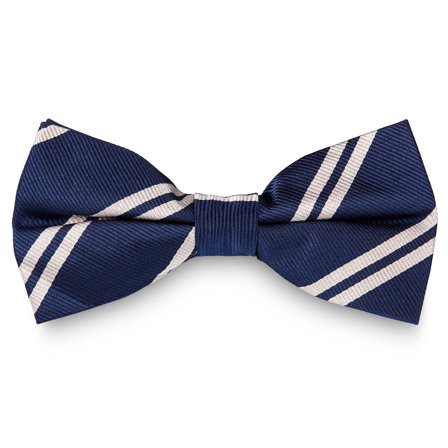 Silver-Tone Twin Stripe Navy Silk Pre-Tied Bow Tie for Men - Pre-tied bow ties