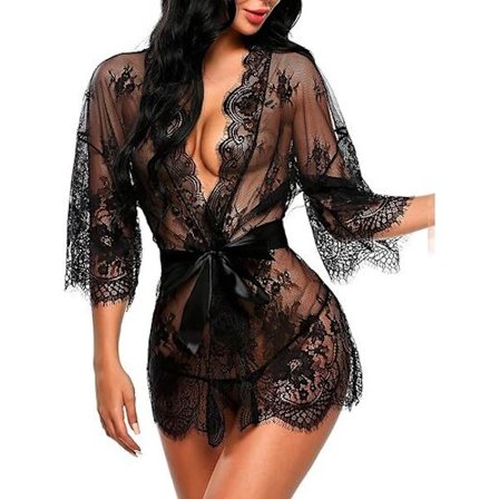 Naisten pitsikimono, verkkobabydoll-yöpaita musta