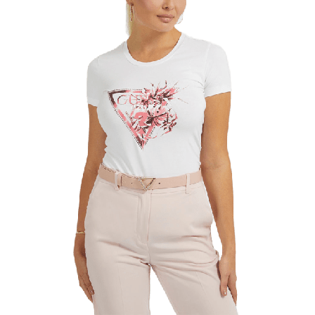 Guess SS RN FLOWER TRIANGLE TEE T-shirts & toppar Dam Vit L