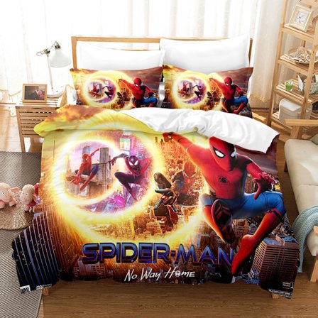Digitaltrykt Spiderman Sengetøj Tredelt Sæt Drenge Marvel Grænseoverskridende 3D Sengetøj E