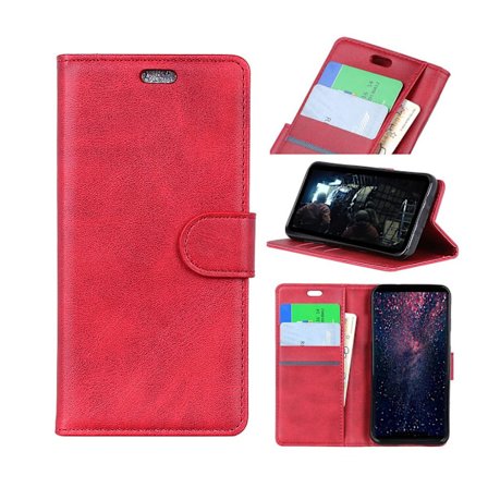 Huawei P30 Lite matta nahkainen flip Suojakotelo - Punainen