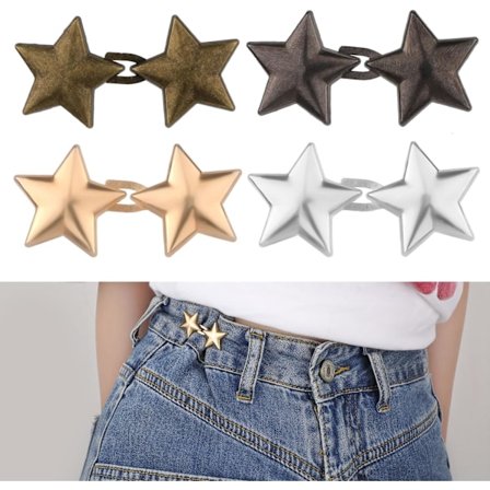 4 Sæt Stjerne Jeansknapper, Ingen Syning Nødvendig Aftagelige Metal Jeansknapper til Løse Jeans Bukser Taljestrammer Pentagram Bukseknap Strammer til