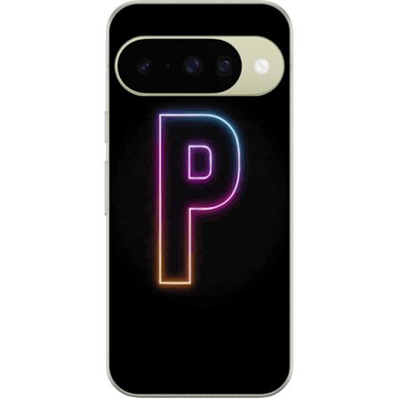 Kompatibel Mobilcover til Google Google Pixel 10 Minimalistisk neonbogstav P i farvegradient og lyseffekt mod sort baggrund i digital neonstil