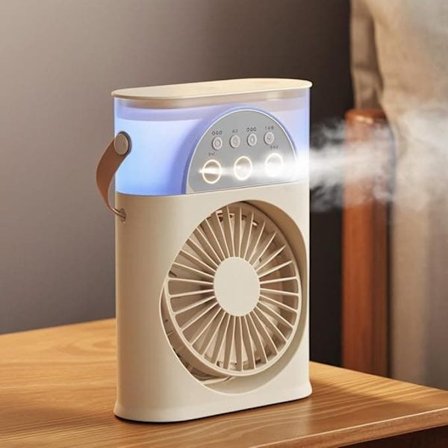 Bärbar Dimfläkt, Bordsfläkt, Handhållen Fläkt – Luftfuktare, 3 Hastigheter, Timerfunktion