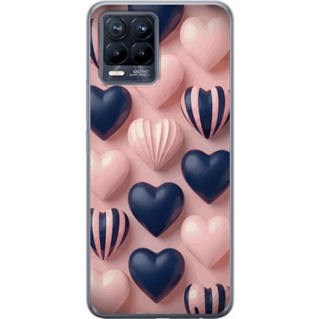 Kompatibelt Mobildeksel til Realme 8 Myke tredimensjonale hjerter i rosa og marineblå toner i et romantisk mønster