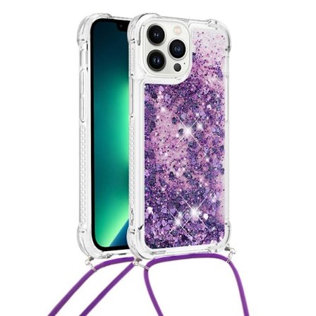 SKALO iPhone 14 Pro Max Juoksuhiekka Glitter Mobile kaulapanta - Violetti