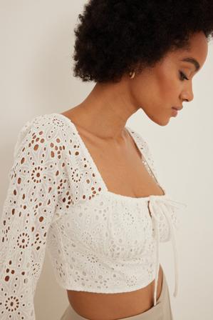 NA-KD Boho Chemisier corset à broderie anglaise - Blouses - Blanc - EU 32