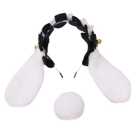 Rufsig spets Pannband Avtagbar Plysch Kaninöra Hårband Söt White+black