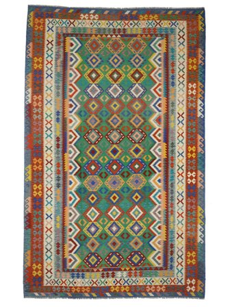 Alfombra Oriental Kilim Afghan Old Style 312X491 Verde Oscuro/Rojo Oscuro Grande (Lana, Afganistán)