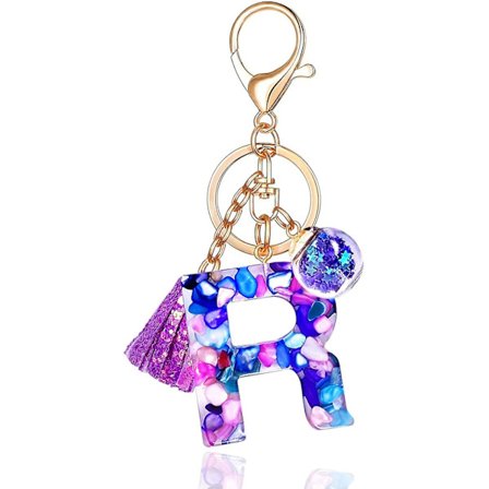 Lilla Nøglering med Bogstaver A-z til Kvinder, Håndtaske, Resin Alfabet Initial Bogstav Vedhæng med Kvast Glaskugle