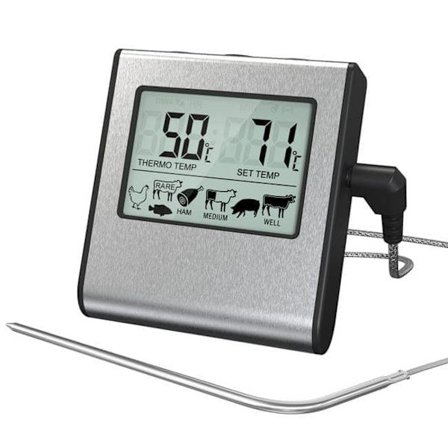 Digitalt steketermometer / Kjøtttermometer med timer og lydsignal – LCD-kjøtttermometer for grilling, ovn og røyking_TF_TF