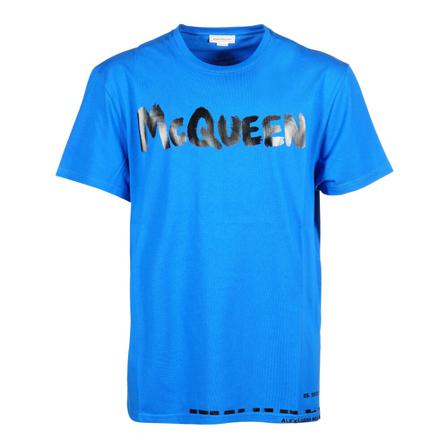 Alexander McQueen, T-Shirts Blauw, Heren, Maat:L
