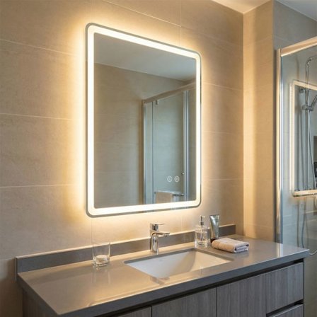 COSTWAY LED Spejl Badeværelse Rektangulær - 3 Lysfarver, Anti-Dug, Dæmpbar, Hukommelsesfunktion 80 x 60 cm