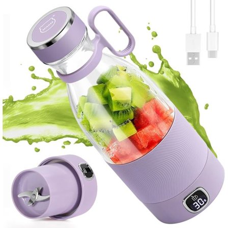 Portabel Blender för Juice, Shakes och Smoothies, 350ml Mini Blender med LED-Display, USB-Laddning för Hem, Sport, Utomhusresor - Lila