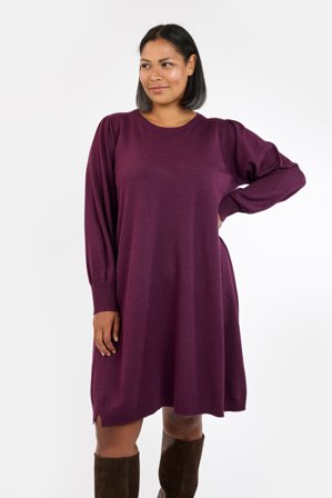 CISO - Langærmet Strik Kjole - Bordeaux Melange