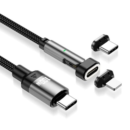 ENKAY 1 m 3in1 USB-C - Lightning / USB-C Magnetisk Svart