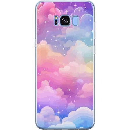 Kompatibelt Mobildeksel til Samsung Galaxy S8+ Søt enhjørning med regnbuefarget hår mot en stjernebelagt pastellbakgrunn i kawaii-stil