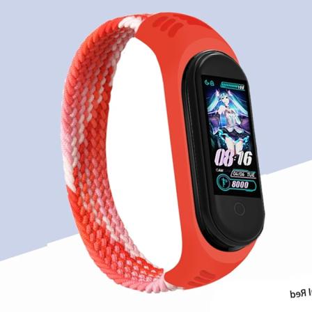 Nylonflätad klockarmband för xiaomi Mi band 4 3 rem Solo Loop NFC klockarmband dam smartband presentbälte Correa Mi band 7 6 5 regnbågsröd 1 Rainbow 