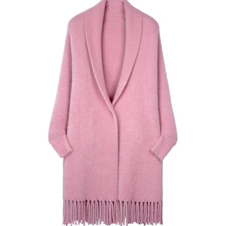 Vinterkåpe med ermer for kvinner, ensfarget fuskepels fløyel genser, middels lang cardigan med tykk kappe