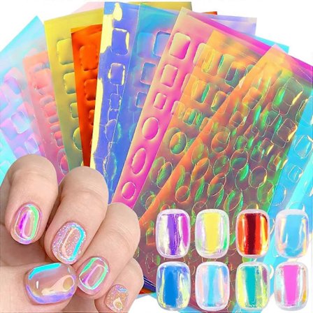 11 ark Aurora Nagel Folie Laser Nagel Stickers Glas Papper Nagelkonst