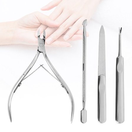 4 stk. neglebåndssakse med neglebåndsskubber, neglefil og negle