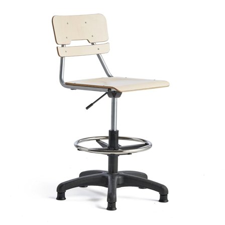 Chair LEGERE height adjustable, large seat, with glidefeet, H 500-690 mm, birch