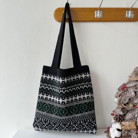 Håndvævet taske Bølgestrikkede tasker SORT