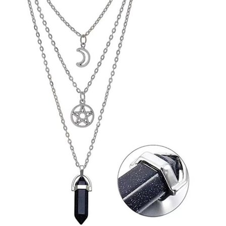 Onyx Pentagram Halsband 3 i 1 Lager Pagan Rostfritt Stål
