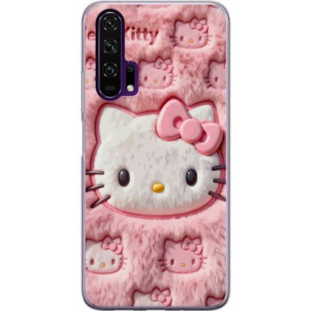 Kompatibelt Mobildeksel til Honor 20 Pro Hello Kitty rosa fluffy bakgrunn med ikoniskt ansikt og kawaii-estetikk