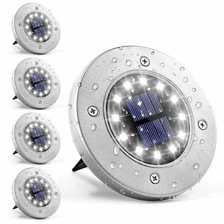 Solcellslampor för Mark 12 LED 4-pack Utomhus Vita Solcellsdrivna Marklampor Vattentäta för Trädgård Gräsmatta Uteplats Gård Uppfart