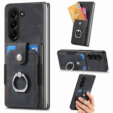 Til Samsung Galaxy Z Fold5 5g Retro Skin-feel Ring Multi-kort Tegnebog Mobiltelefon Cover
