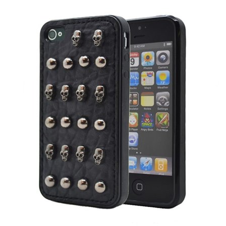 Studded leather pattern FlexiSkal till Apple iPhone 4S/4 (Dot Skulls)