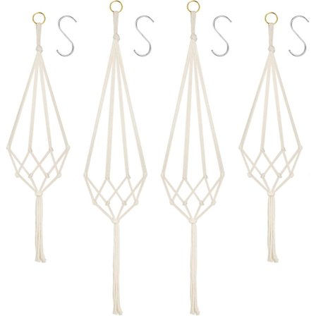 4 kpl Makramee riippuva ruukku, riippuva ruukunpidike yhteensopiva kukille, Makramee kasvinripustin Makramee puuvillaköysi riippuva ruukku 