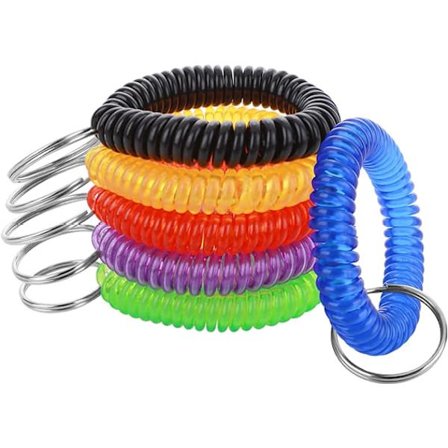 6-färgad handledsspiral nyckelring i plast, stretchig fjäderspiral armband nyckelkedjor handledsnyckelhållare för bastu gym pool ID-bricka