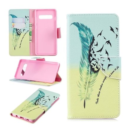 Samsung Galaxy S10 Plus Läderfodral med mönster - Fjäder