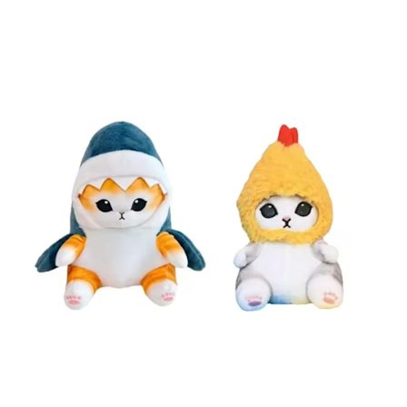 2 stk. katte dukker - 13CM, haj kat og friteret kylling kat, søde