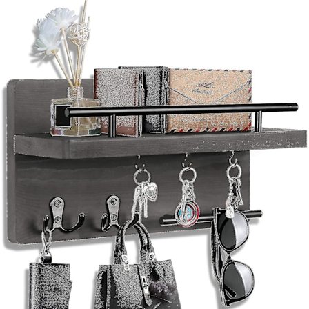 Nyckelhållare För Vägg Dekorativ Med 5 Nyckelkrokar, Väggmonterade Nyckelhängare För Vägg Med Postnyckelställ, Träpostorganisatör Med Hylla, Rustikt 