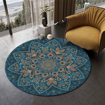 Rund Områdesmatta Mandala Mattor för Sovrum Badrum Tvättad Halkfri Cirkel Golvmattor Chic Bohemisk Heminredning Mattor - Stil 10-FF- 120*120cm