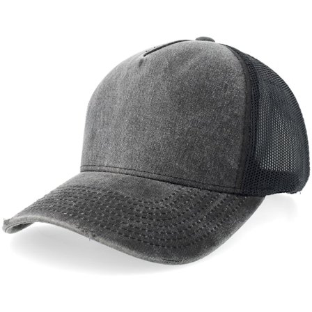 Equip - Schwarz trucker Cap - Distressed Black Pigment Washed A-frame Trucker @ Hatstore